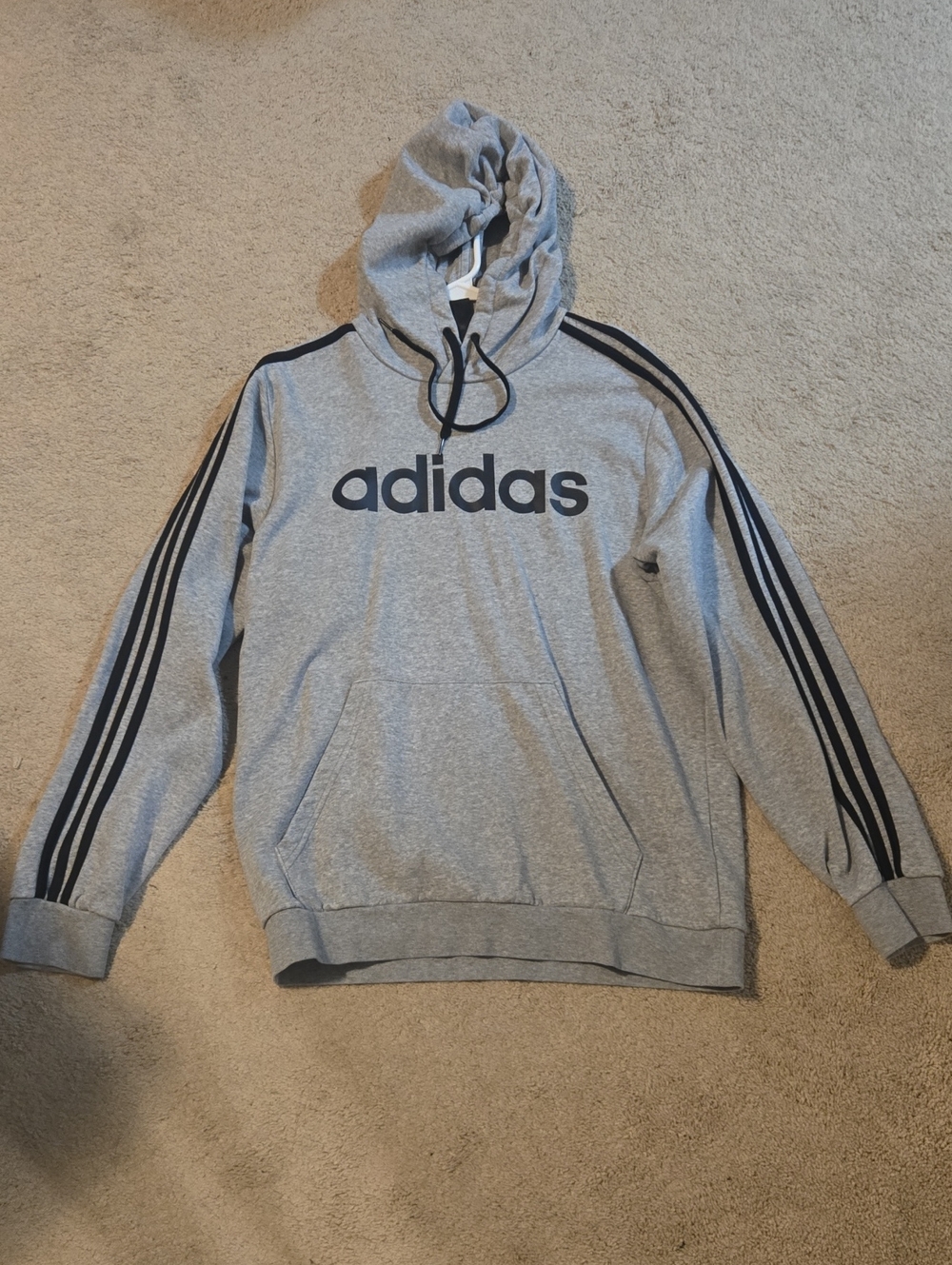 adidas Gray Pullover Hoodie with Black Stripes